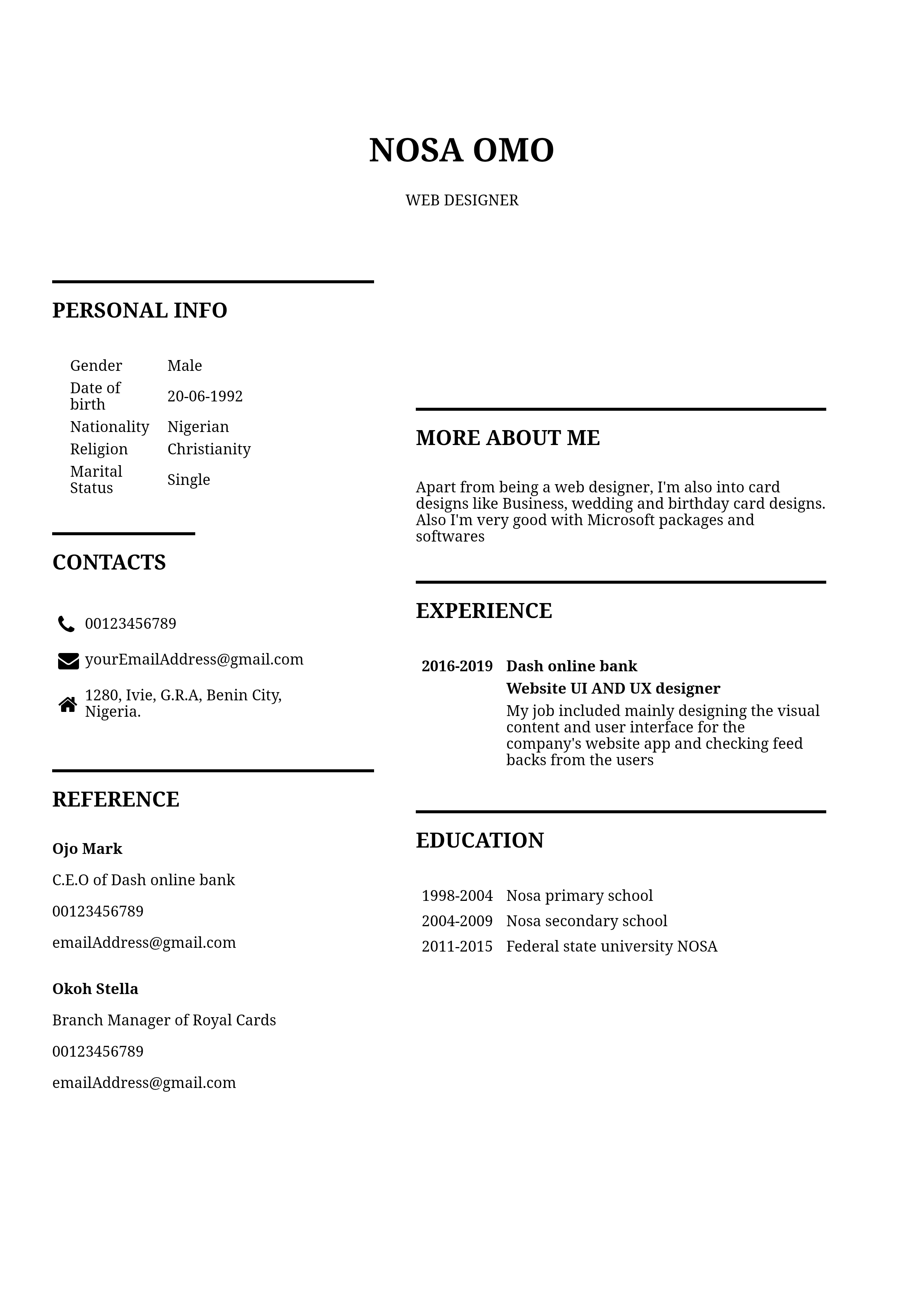 nigerian cv format