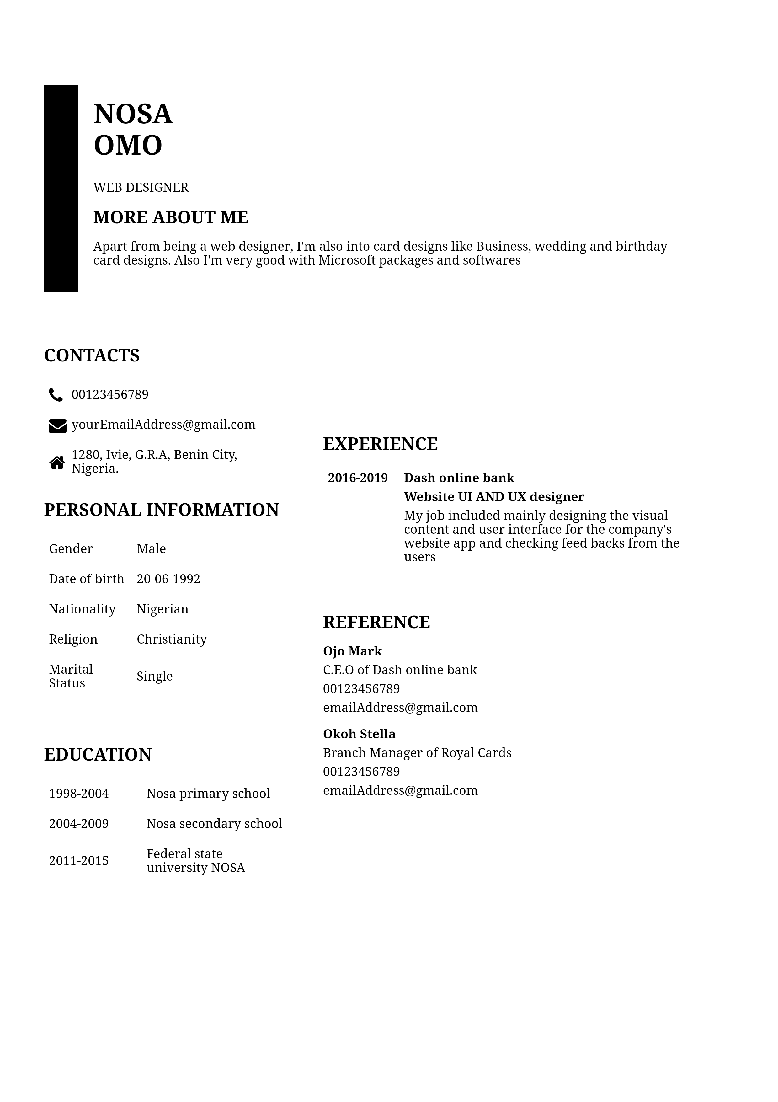 cv sample for job application